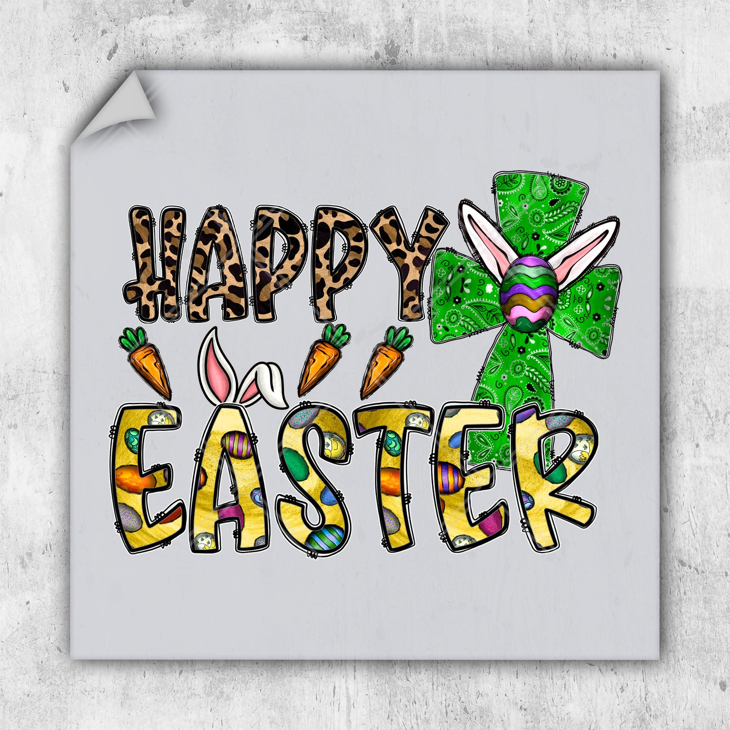 a happy easter card with a bunny and a cross