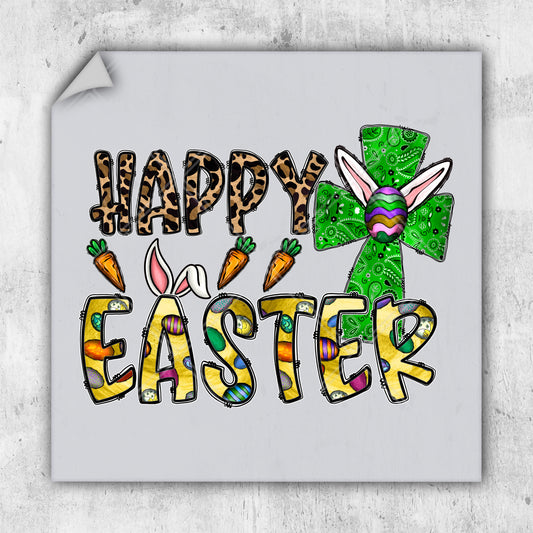 a happy easter card with a bunny and a cross