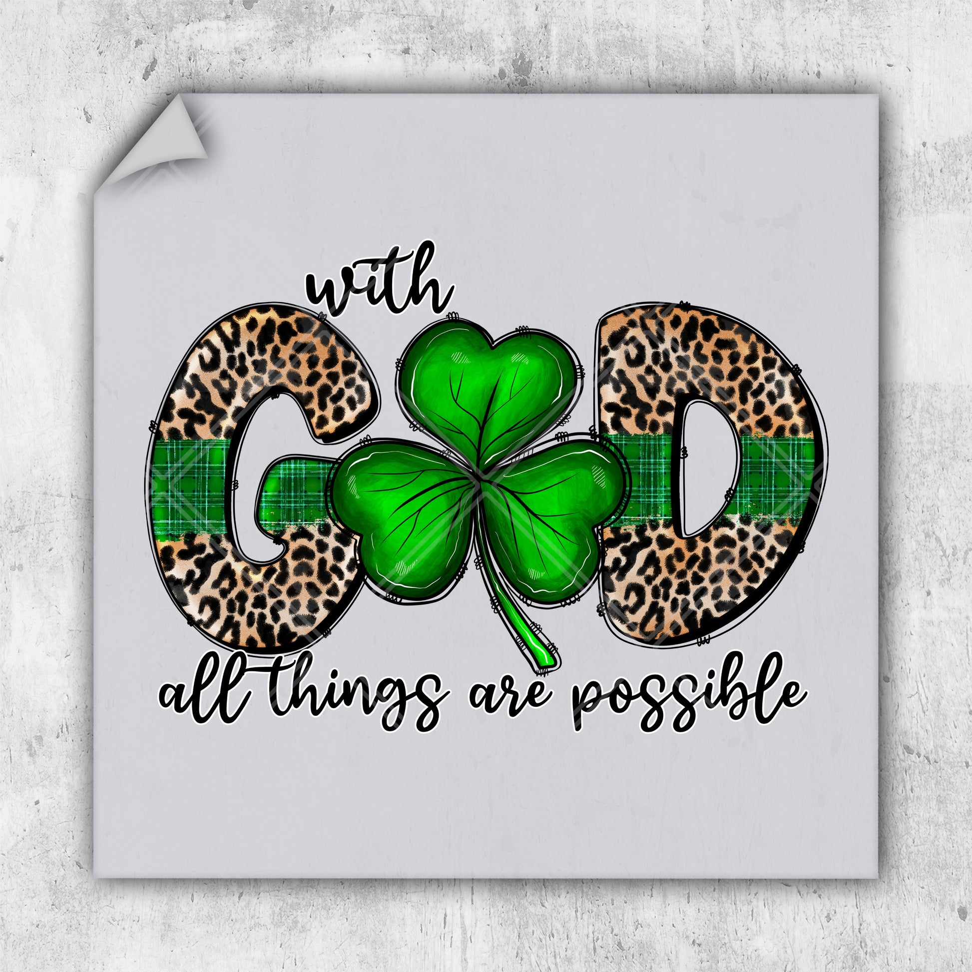 a st patrick's day card with a shamrock and a leopard print