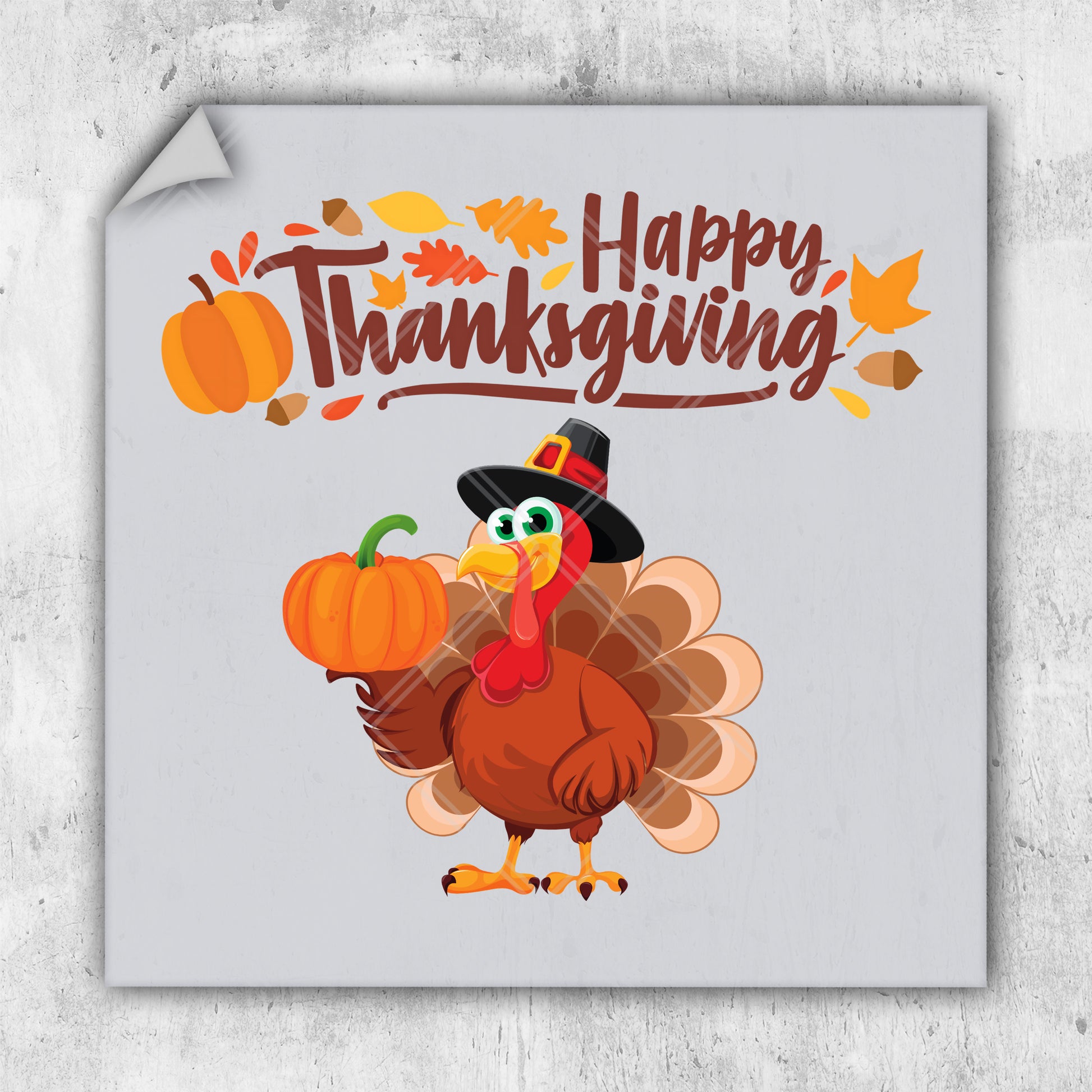 a turkey wearing a pilgrim hat and holding a pumpkin