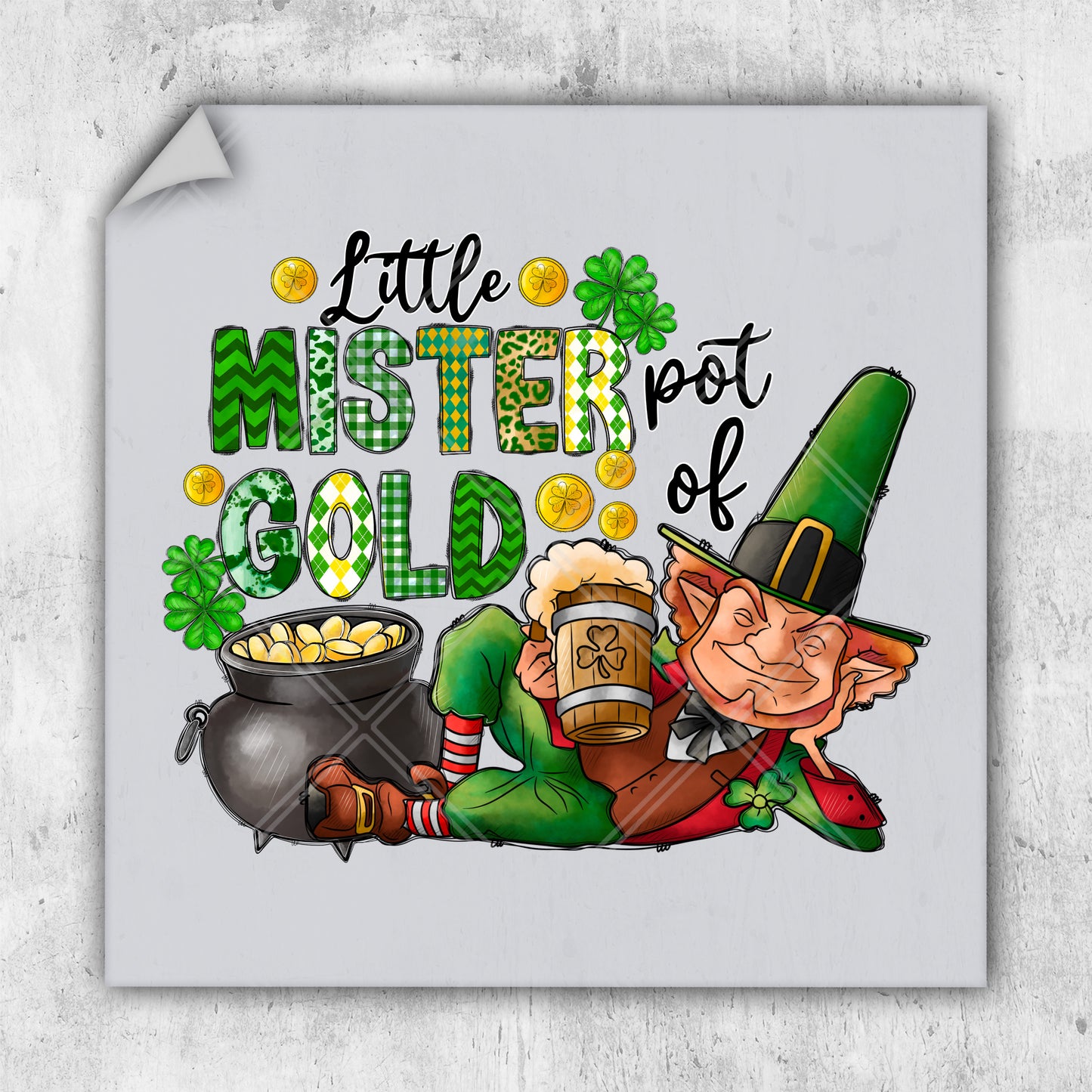 a st patrick's day card with a pot of gold and a lepre