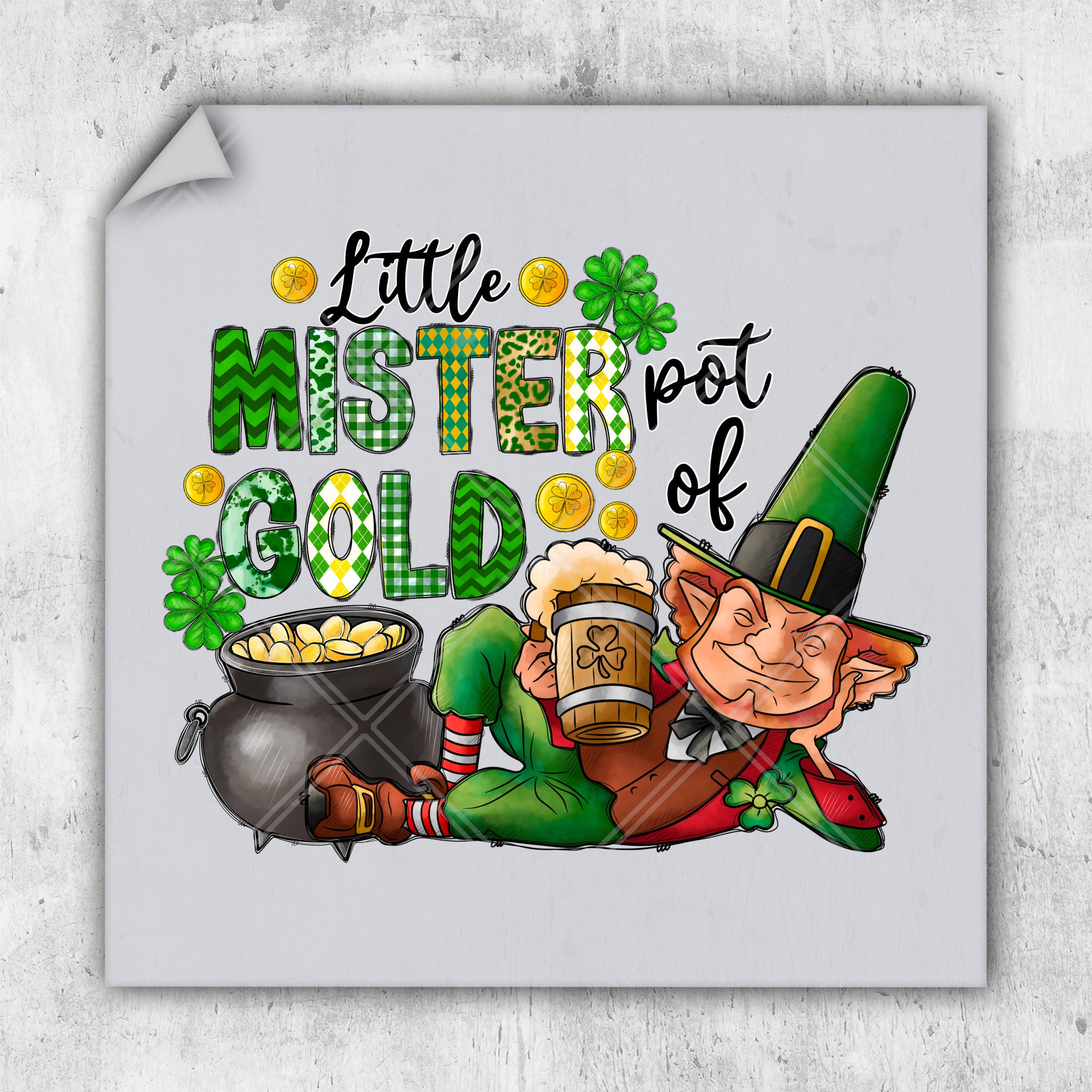 a st patrick's day card with a pot of gold and a lepre
