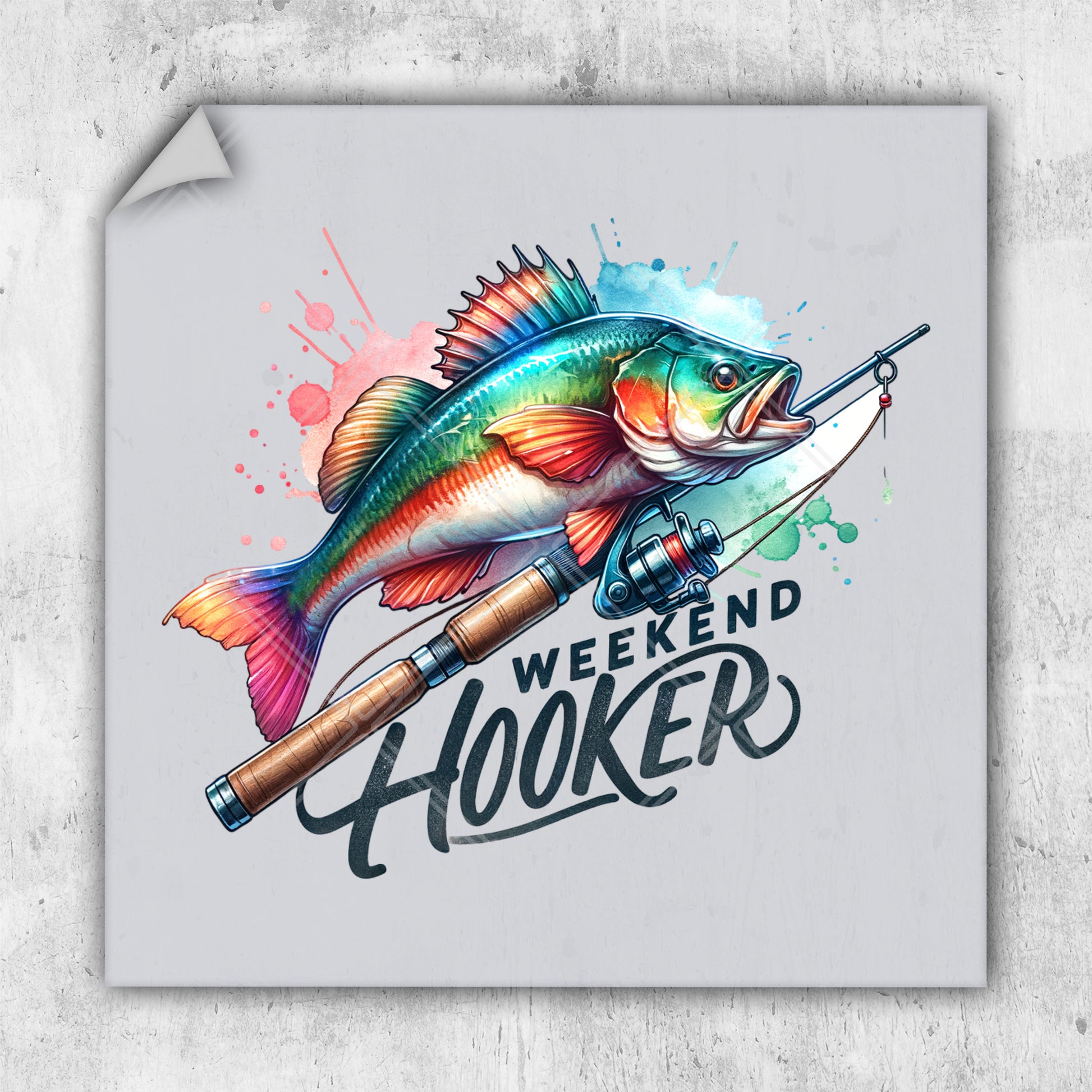 a colorful fish with a fishing rod on it