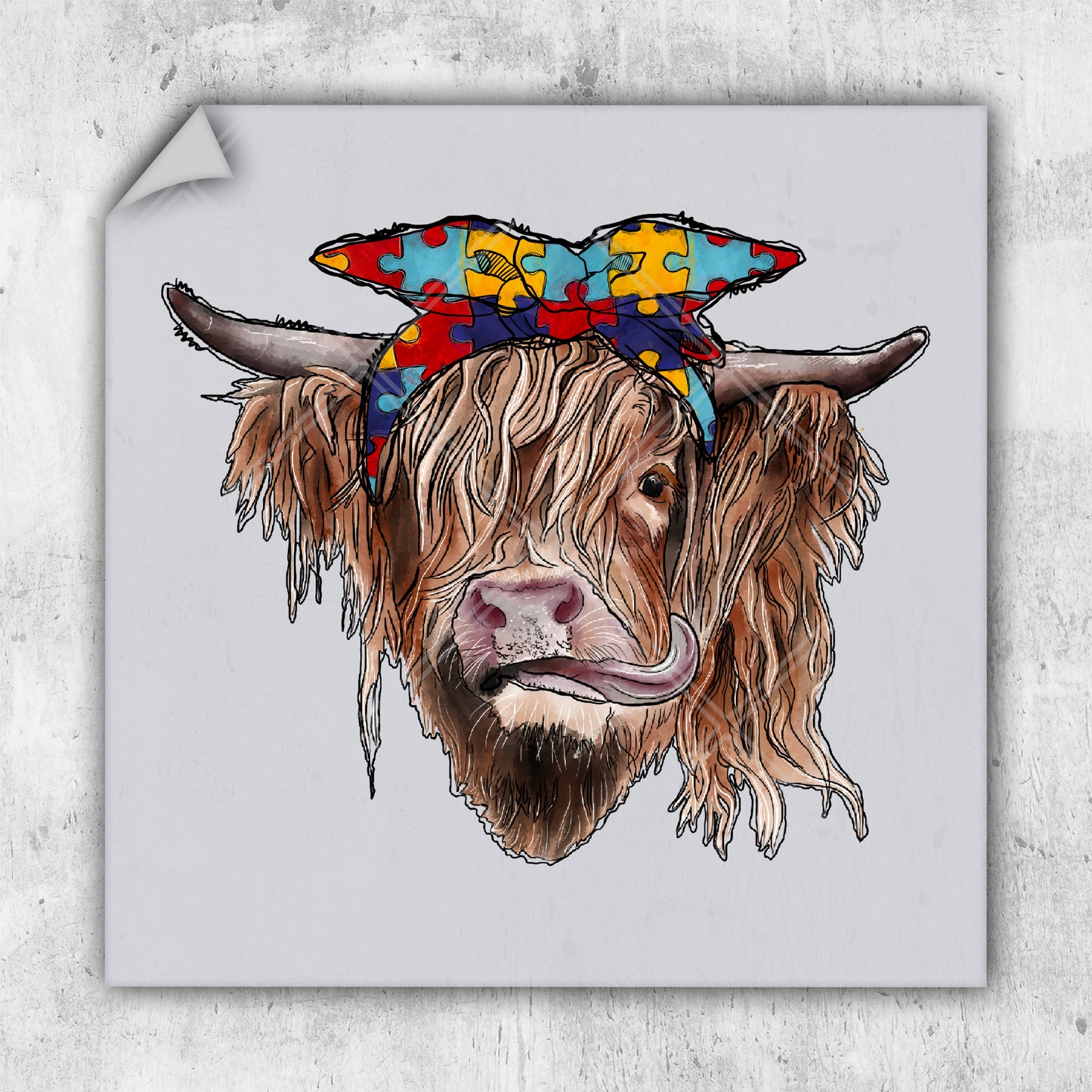 a drawing of a bull with a colorful hat