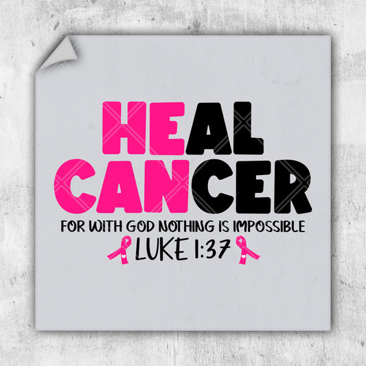 a pink and black poster with the words heal cancer