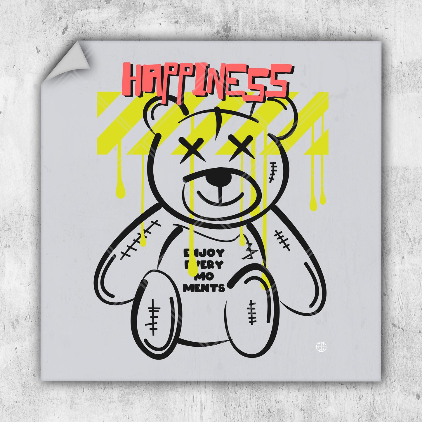 a picture of a teddy bear with the words happiness on it