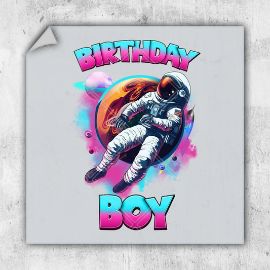 a birthday card with an astronaut floating in space