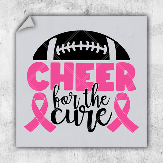 a sticker with a football and pink ribbon on it