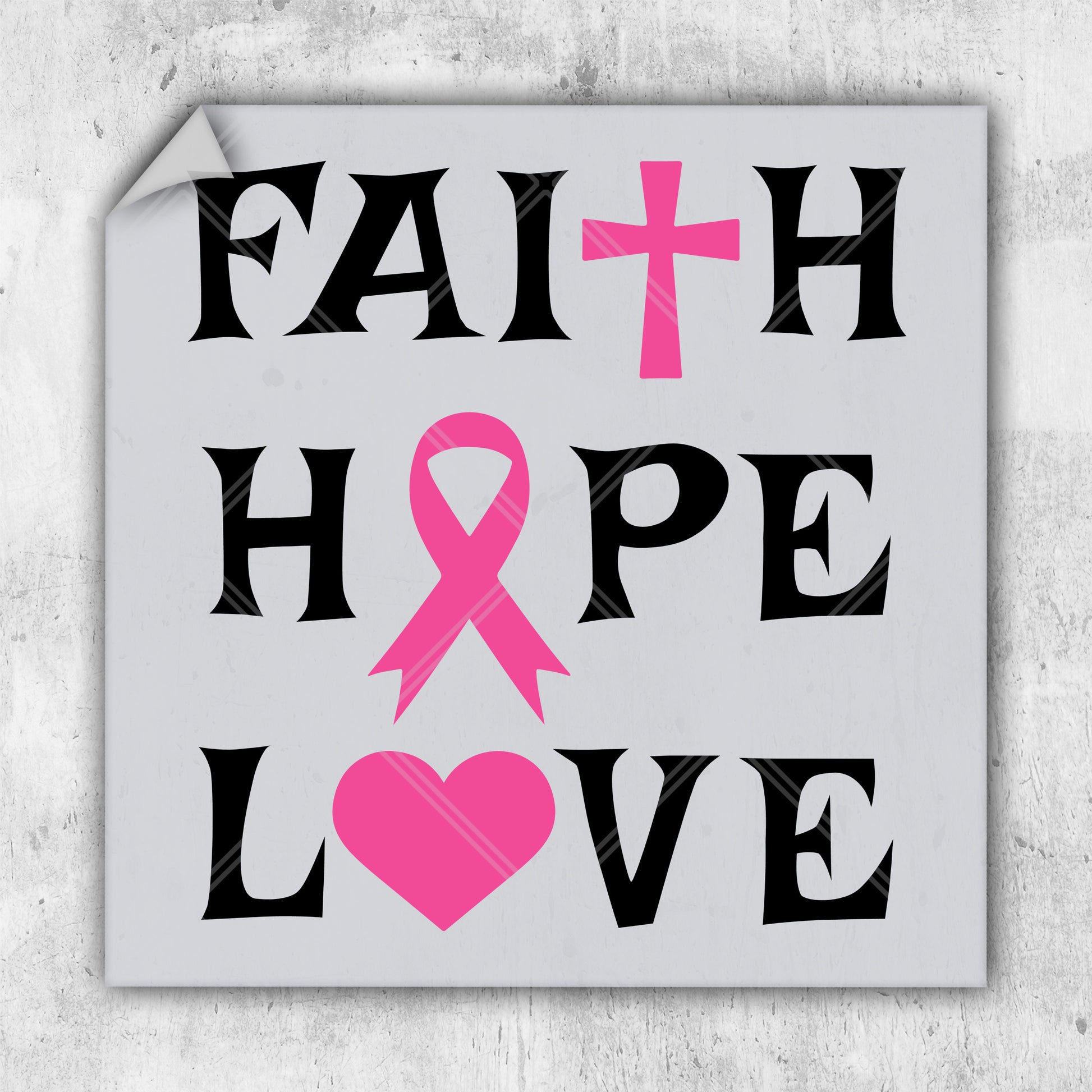 a sticker that says faith hope love with a pink heart