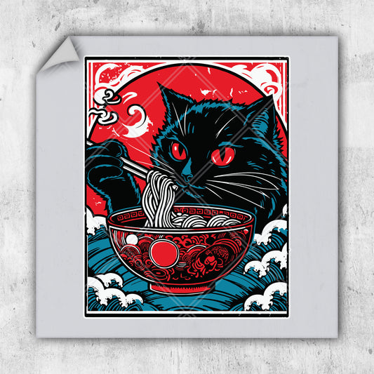 a black cat is eating out of a bowl