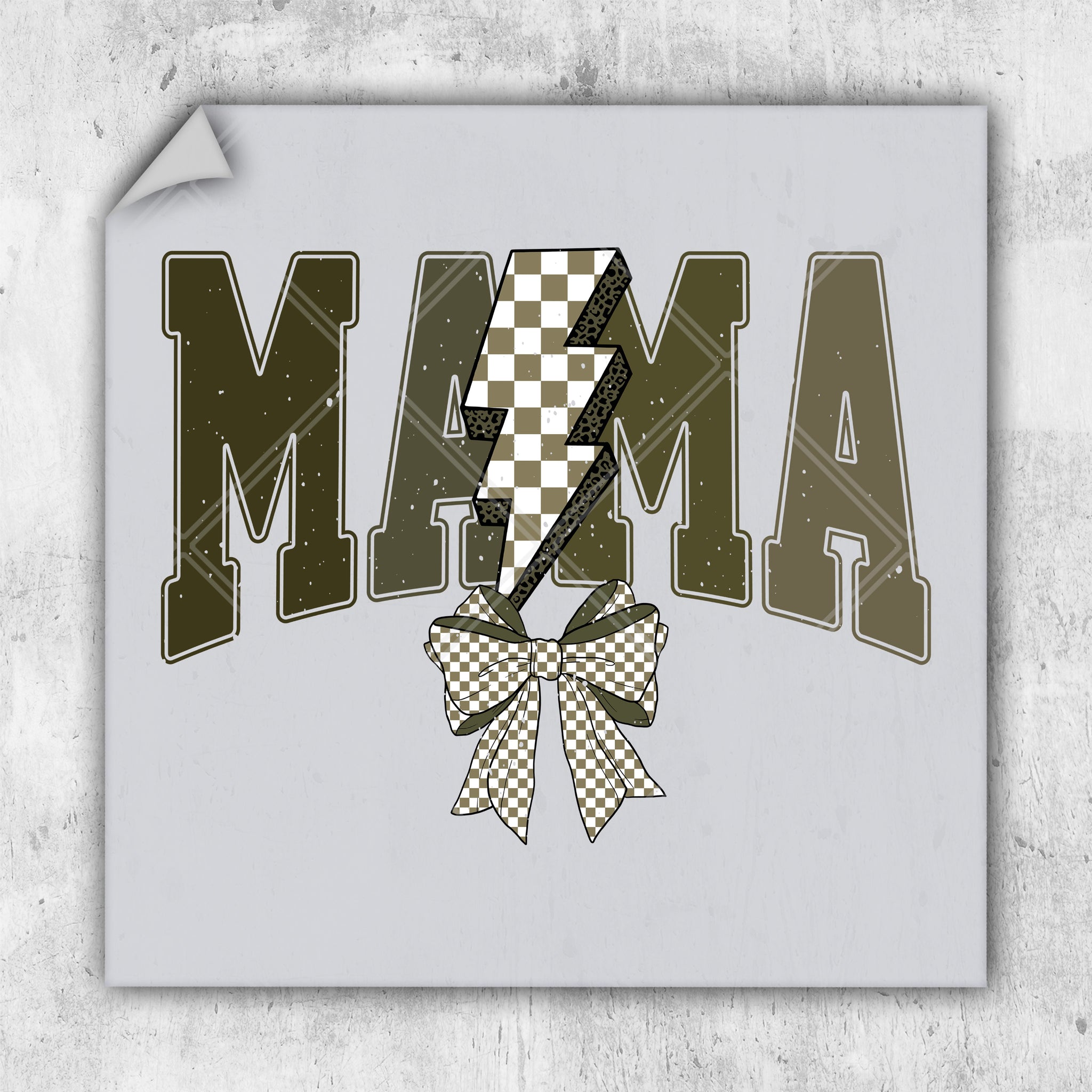 a picture of a sticker with a checkered bow on it