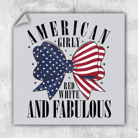 a sticker with an american flag and a bow on it