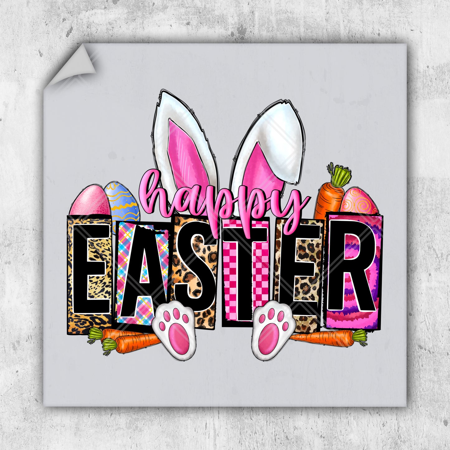 a picture of a happy easter sign with bunny ears