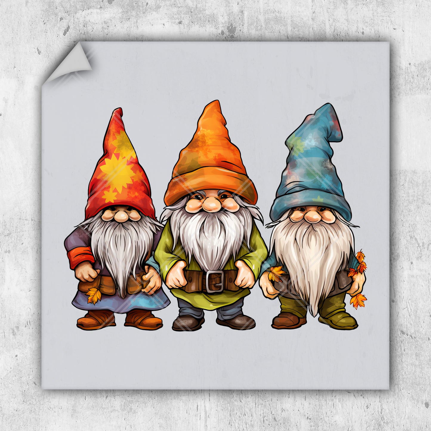 a group of three gnomes standing next to each other