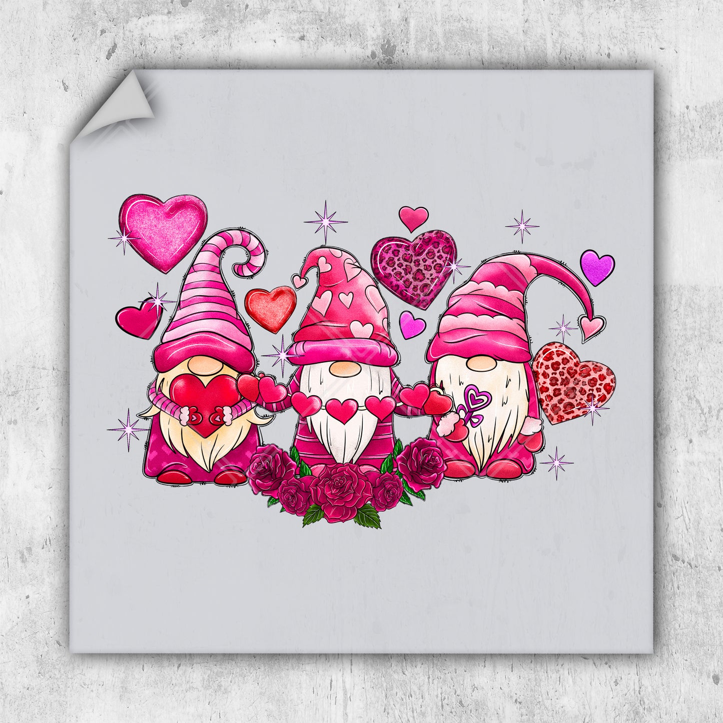 a picture of a group of gnomes surrounded by hearts