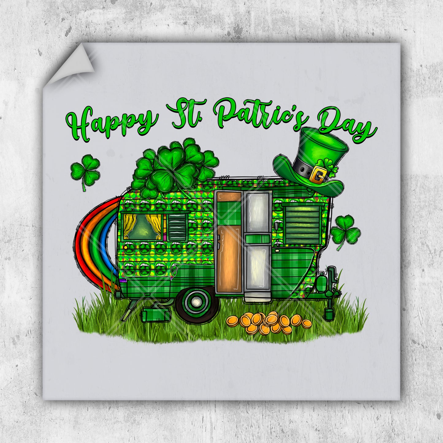 a st patrick's day green trailer with a leprechaun hat and