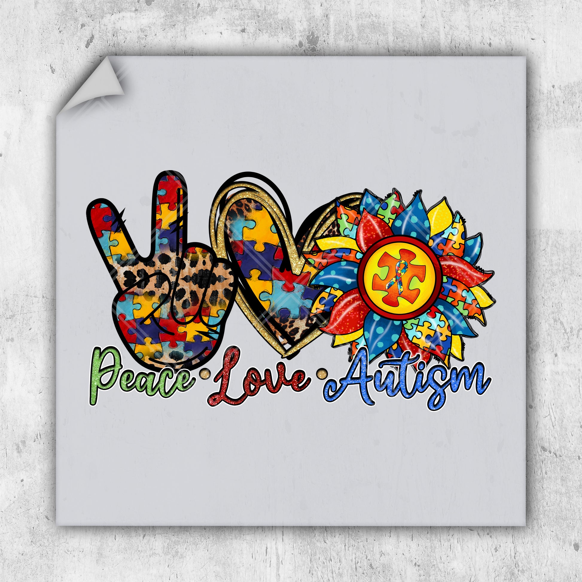 a peace love autism sign with a peace sign on it