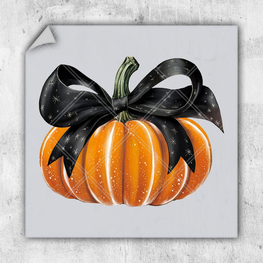 a painting of a pumpkin with a black bow