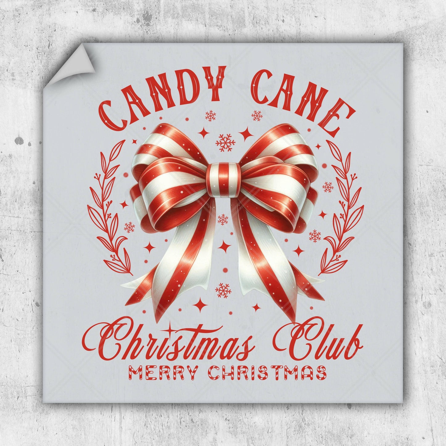 a candy cane christmas club sign with a bow