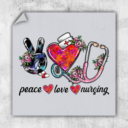 a picture of a peace love nursing sign