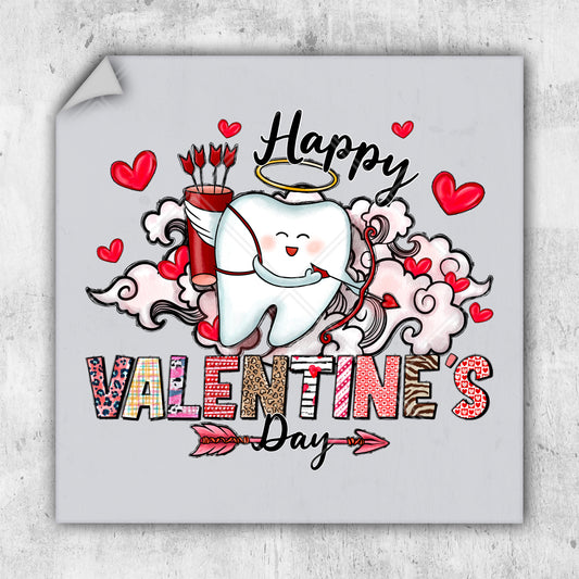 a valentine's day card with a tooth and cupid