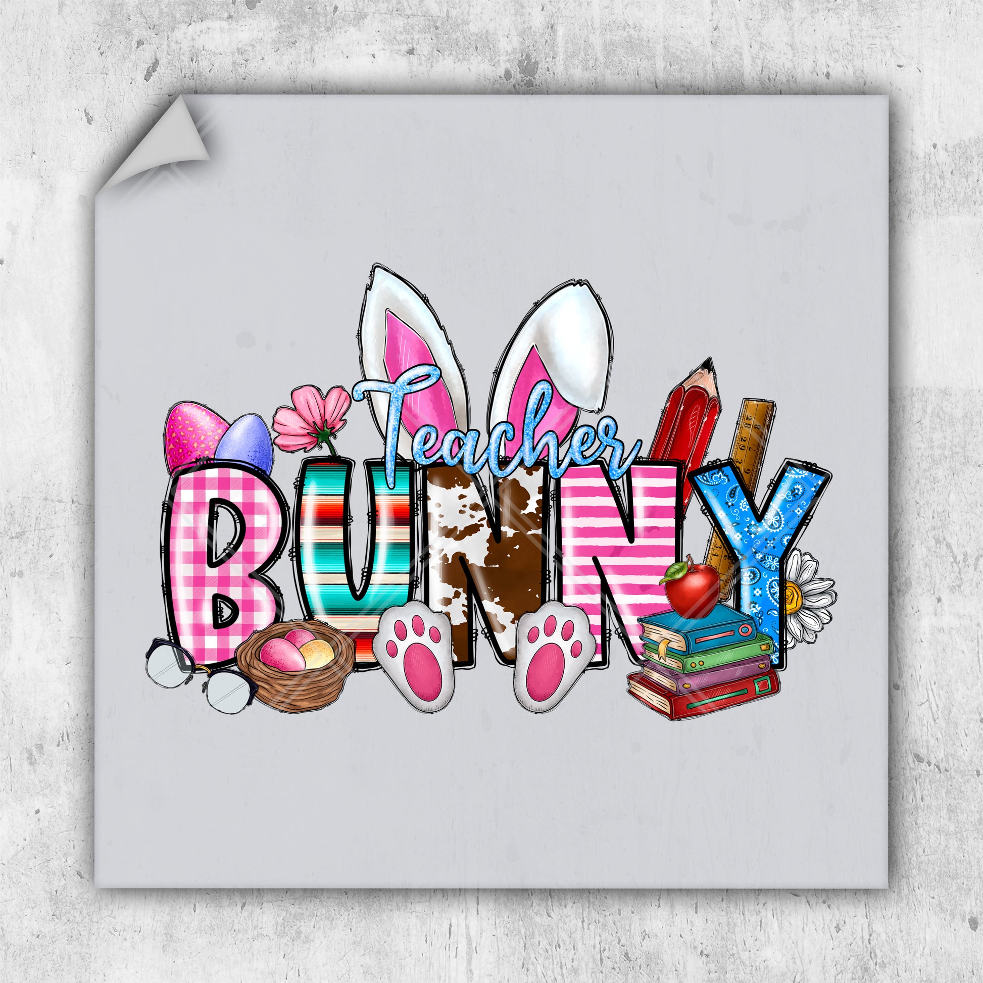 a picture of the word bunny surrounded by various items