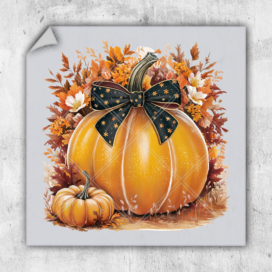 a painting of a pumpkin with a bow on it