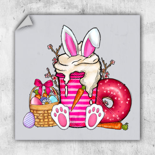 a drawing of a bunny holding a candle surrounded by easter decorations