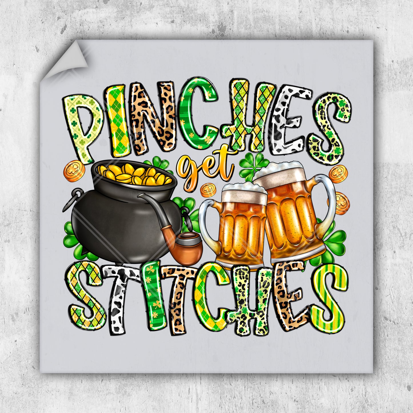 a st patrick's day sticker with a pot of beer and a pot