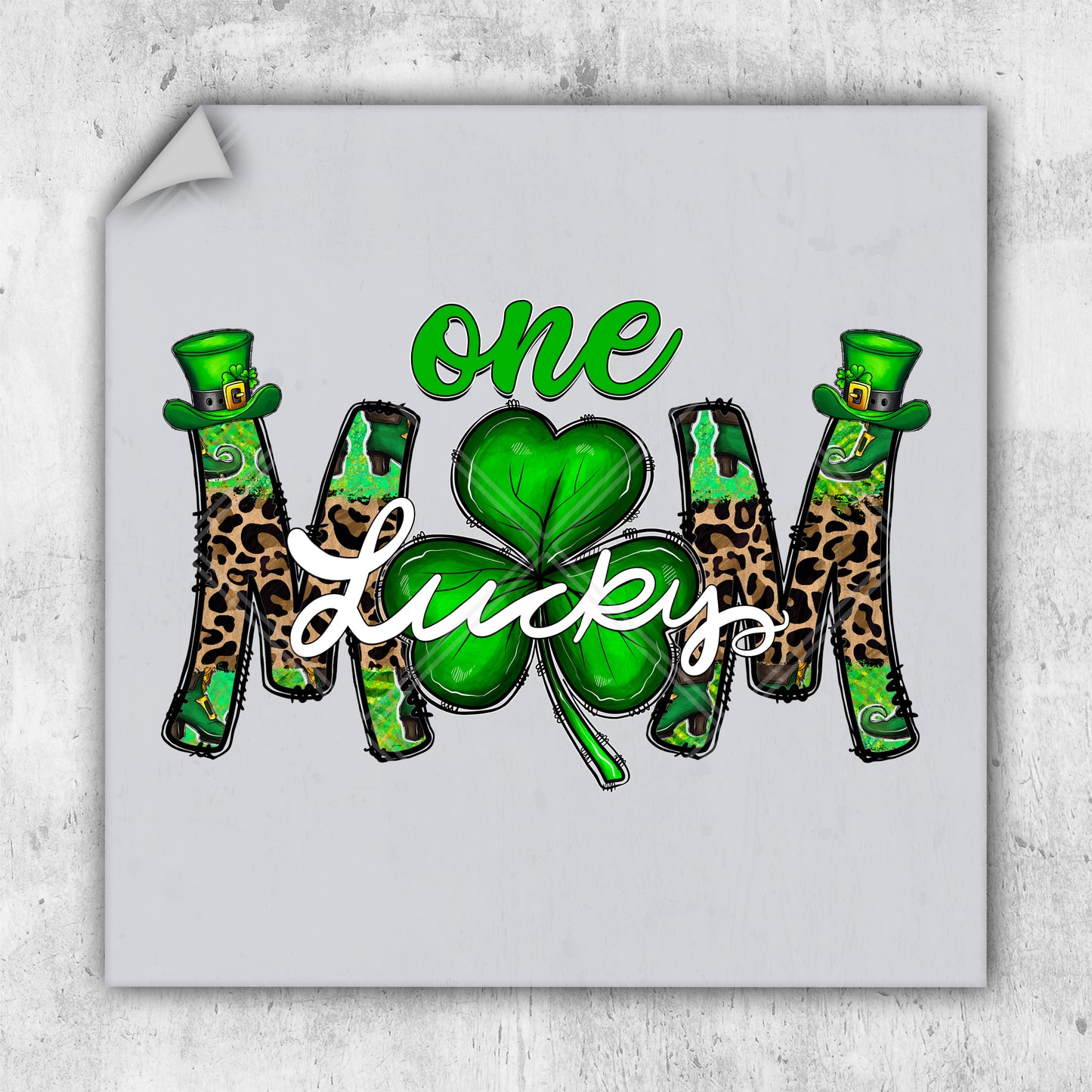 a st patrick's day card with a shamrock and leopard print