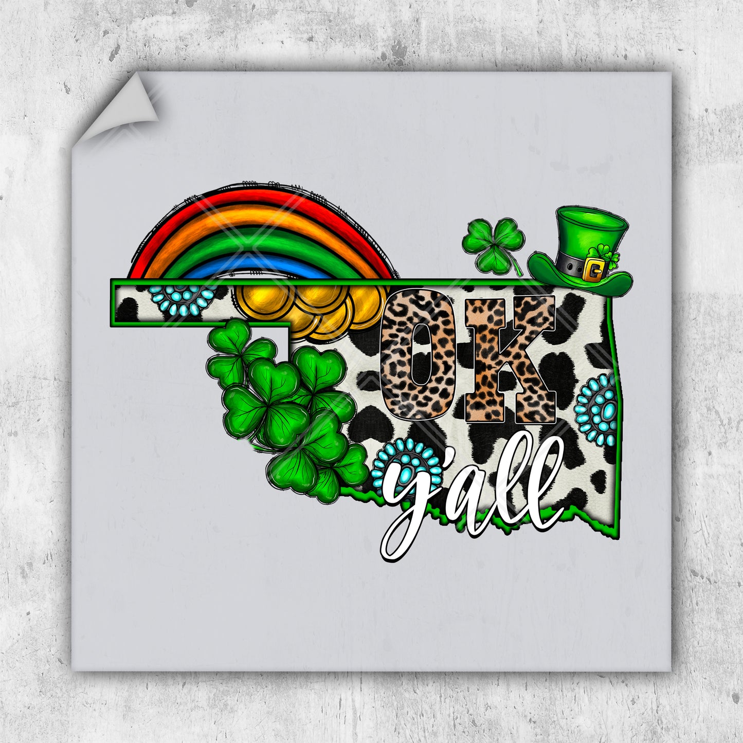 a st patrick's day greeting card with a shamrock and a rainbow