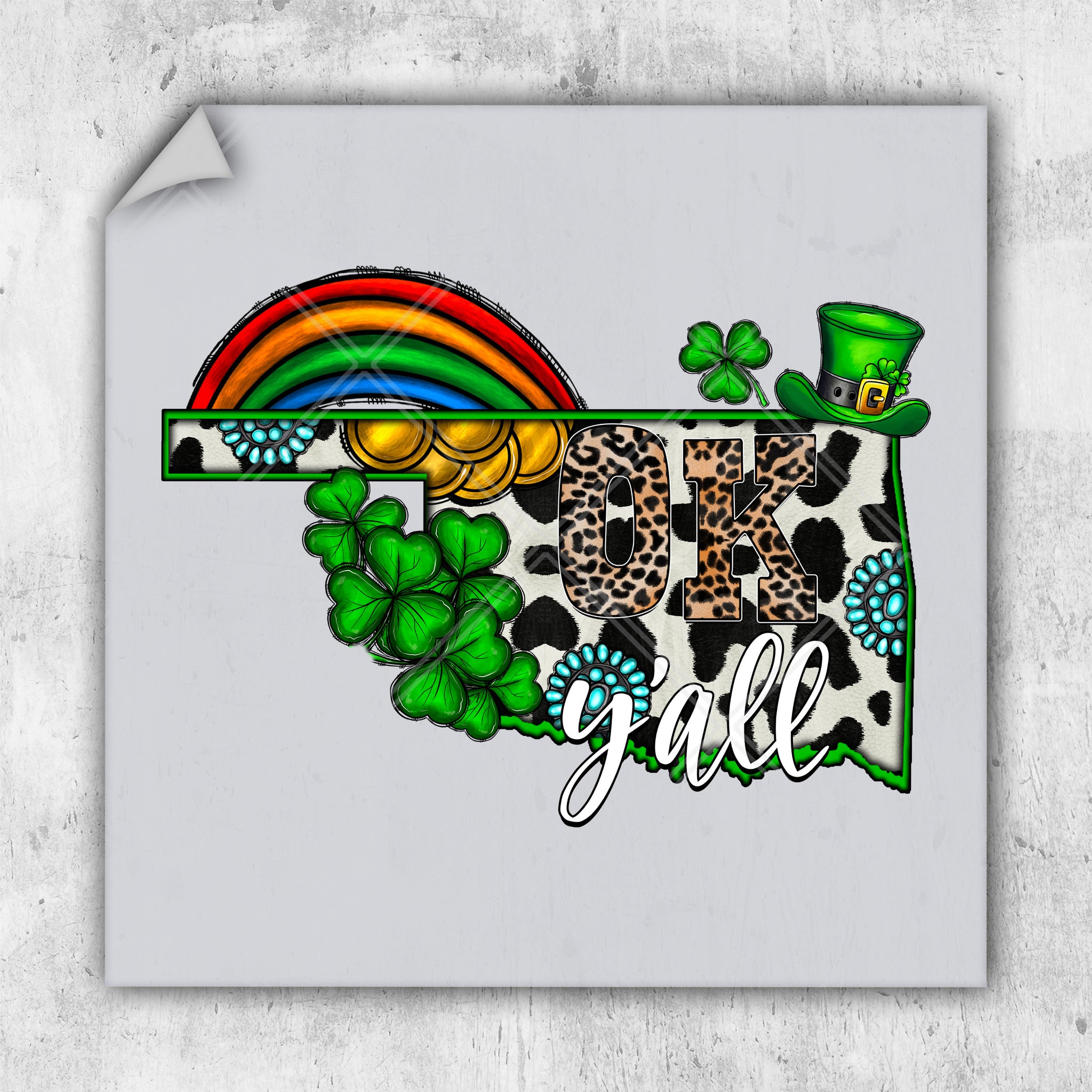 a st patrick's day greeting card with a shamrock and a rainbow
