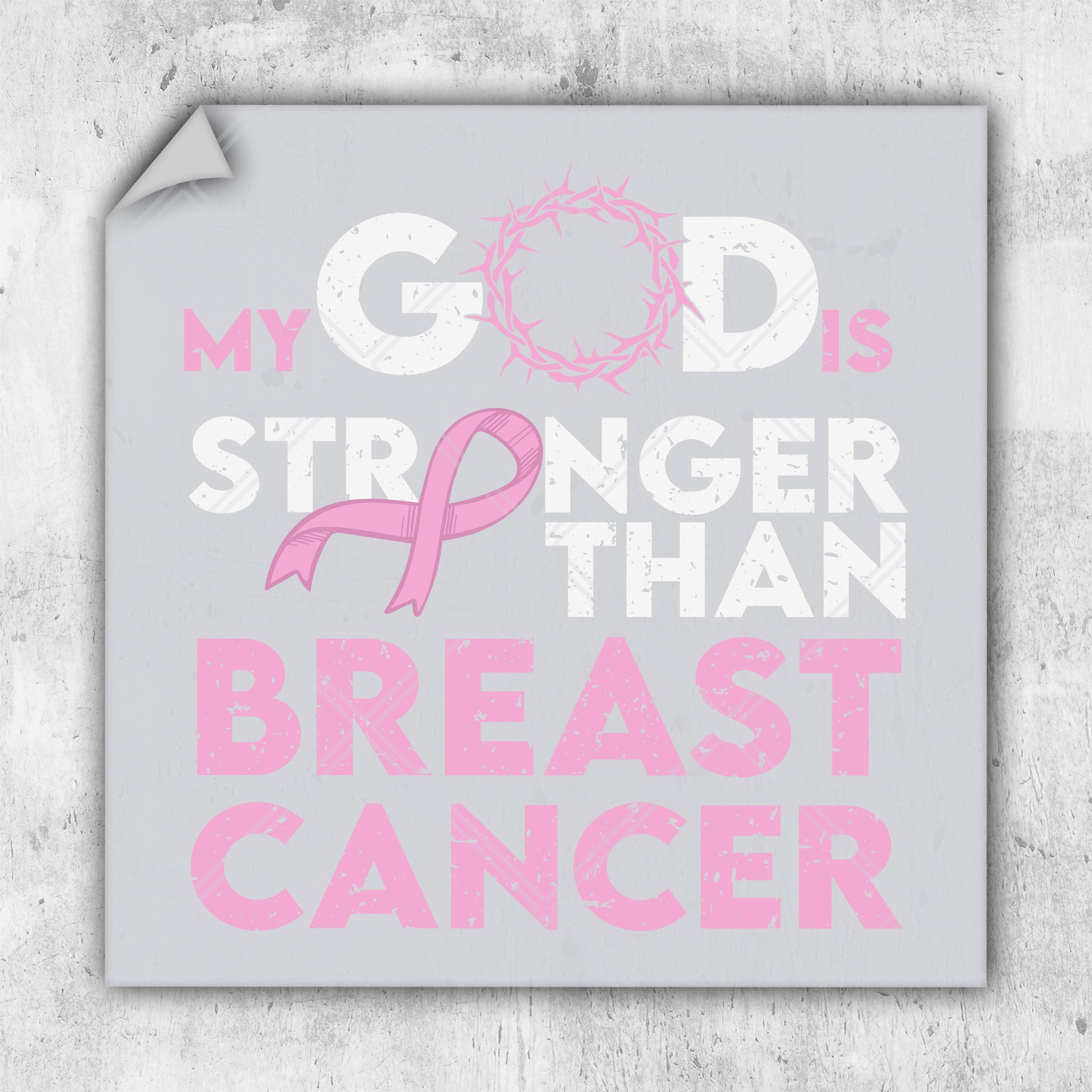 a picture of a breast cancer sticker on a wall