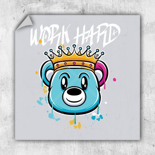 a blue bear with a crown on its head