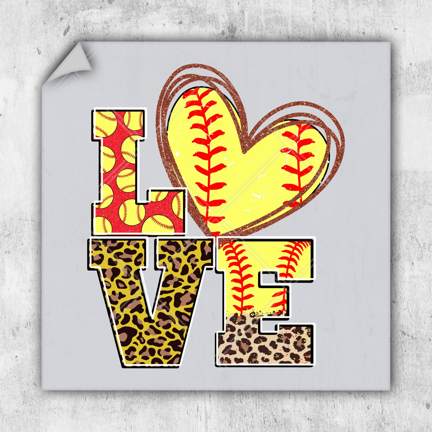 a picture of a love baseball with a leopard print