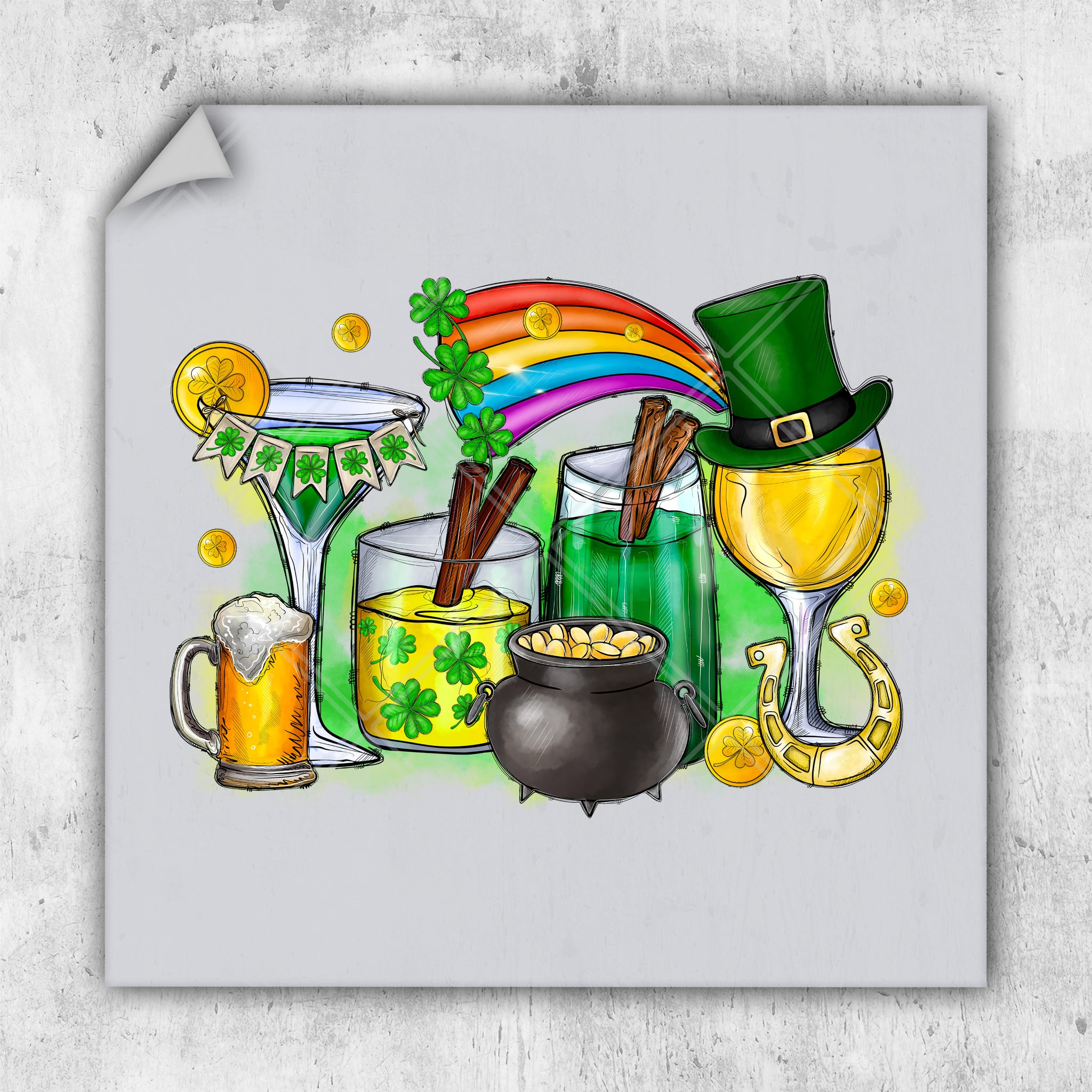a st patrick's day card with a pot of gold, a pot of