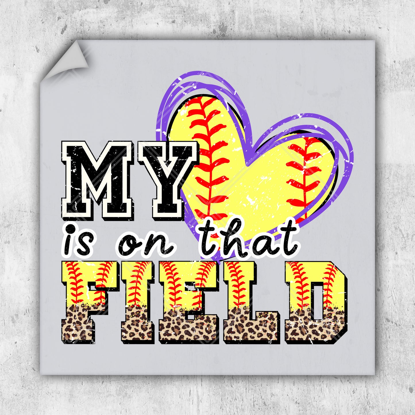 a picture of a heart shaped baseball with the words my heart is on that field