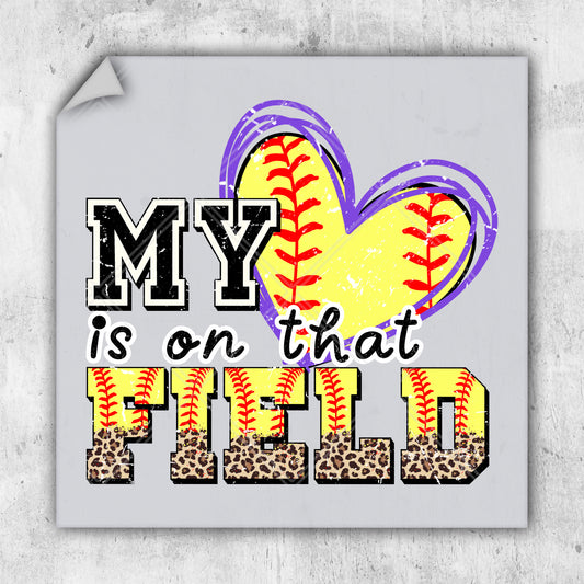 a picture of a heart shaped baseball with the words my heart is on that field