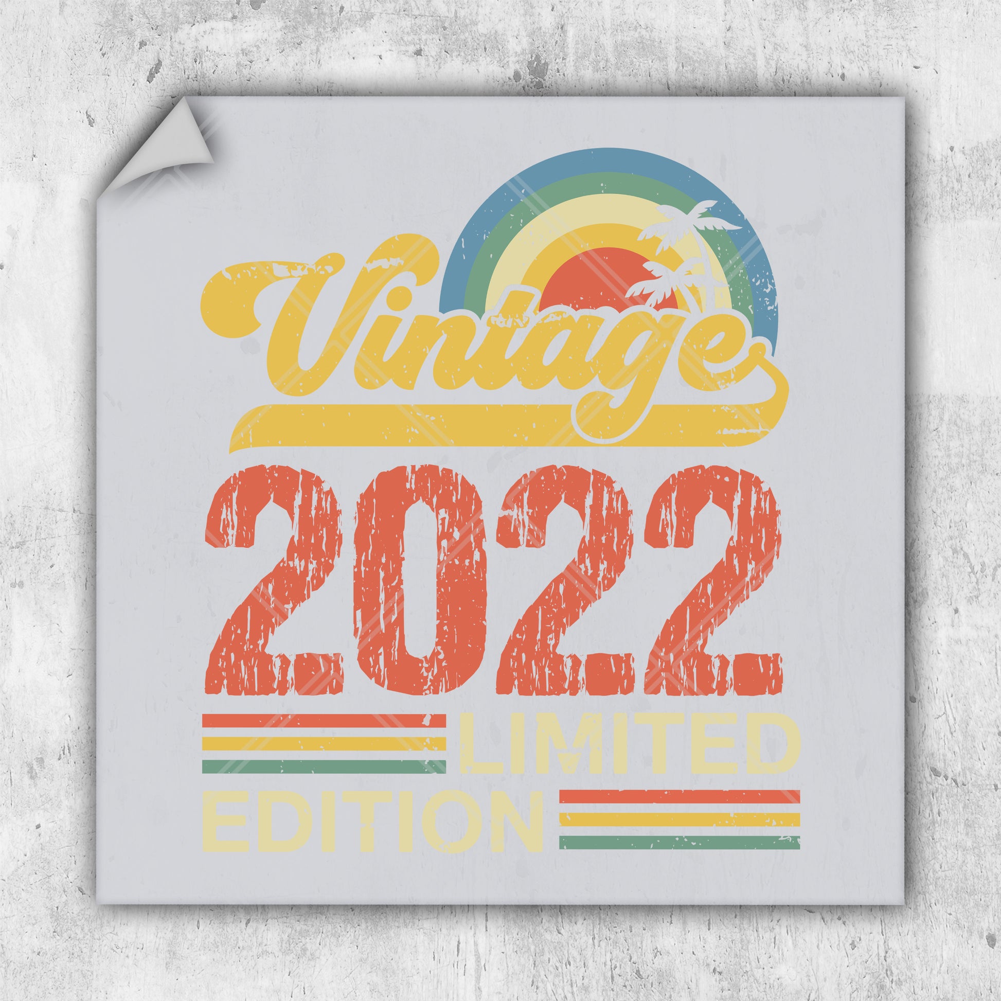 a white square sticker with a sunset and the words vintage 1932 printed on it