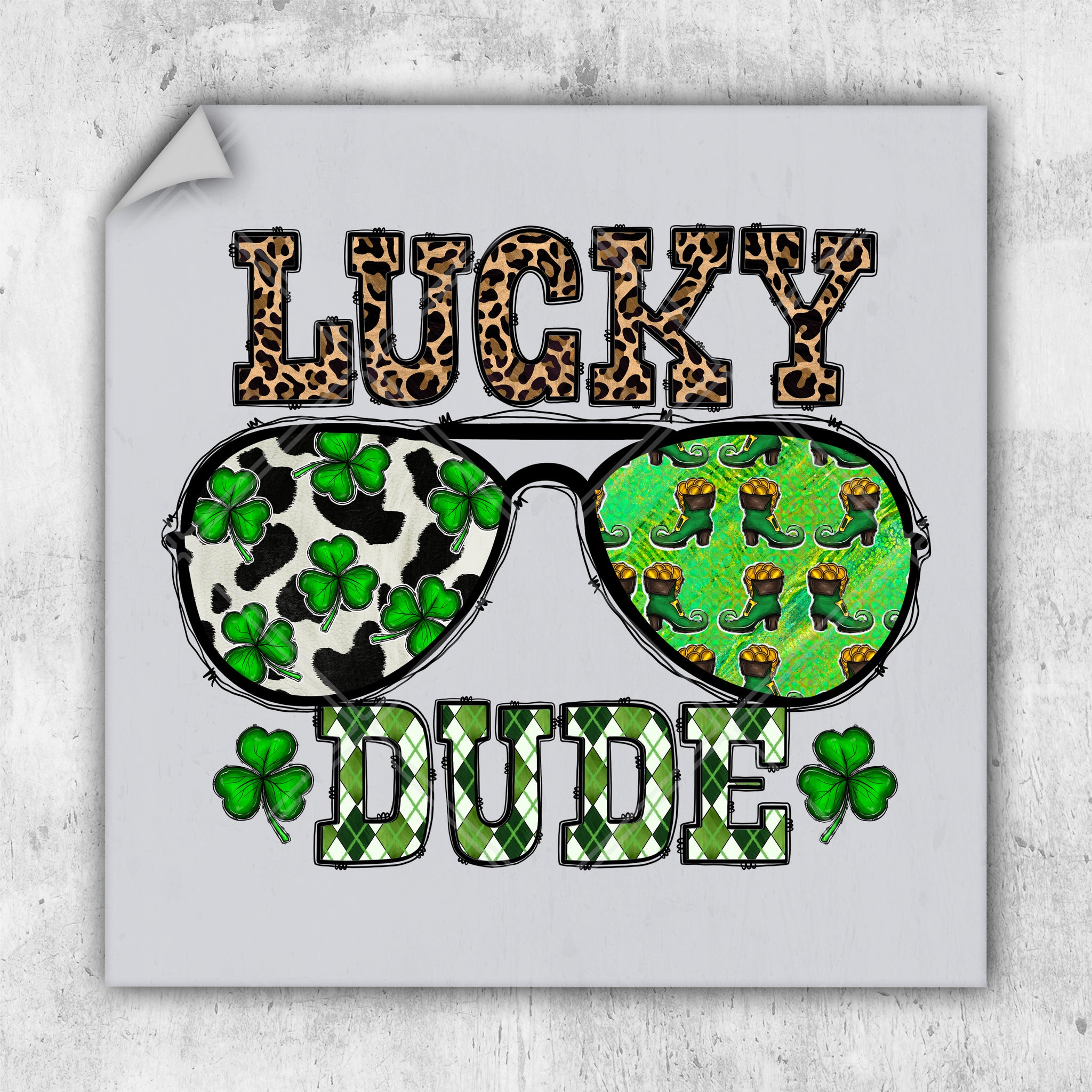 a picture of a pair of sunglasses with the words lucky dude on it