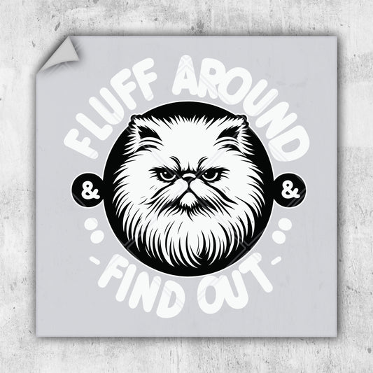 a sticker with an angry cat on it