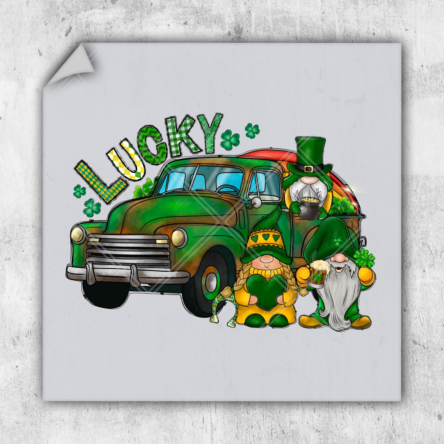 a green truck with a lepreite and lepreite characters on it