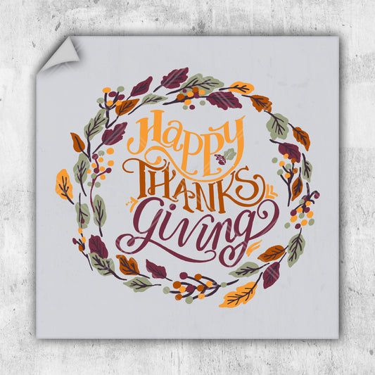 a card with the words happy thanksgiving and leaves