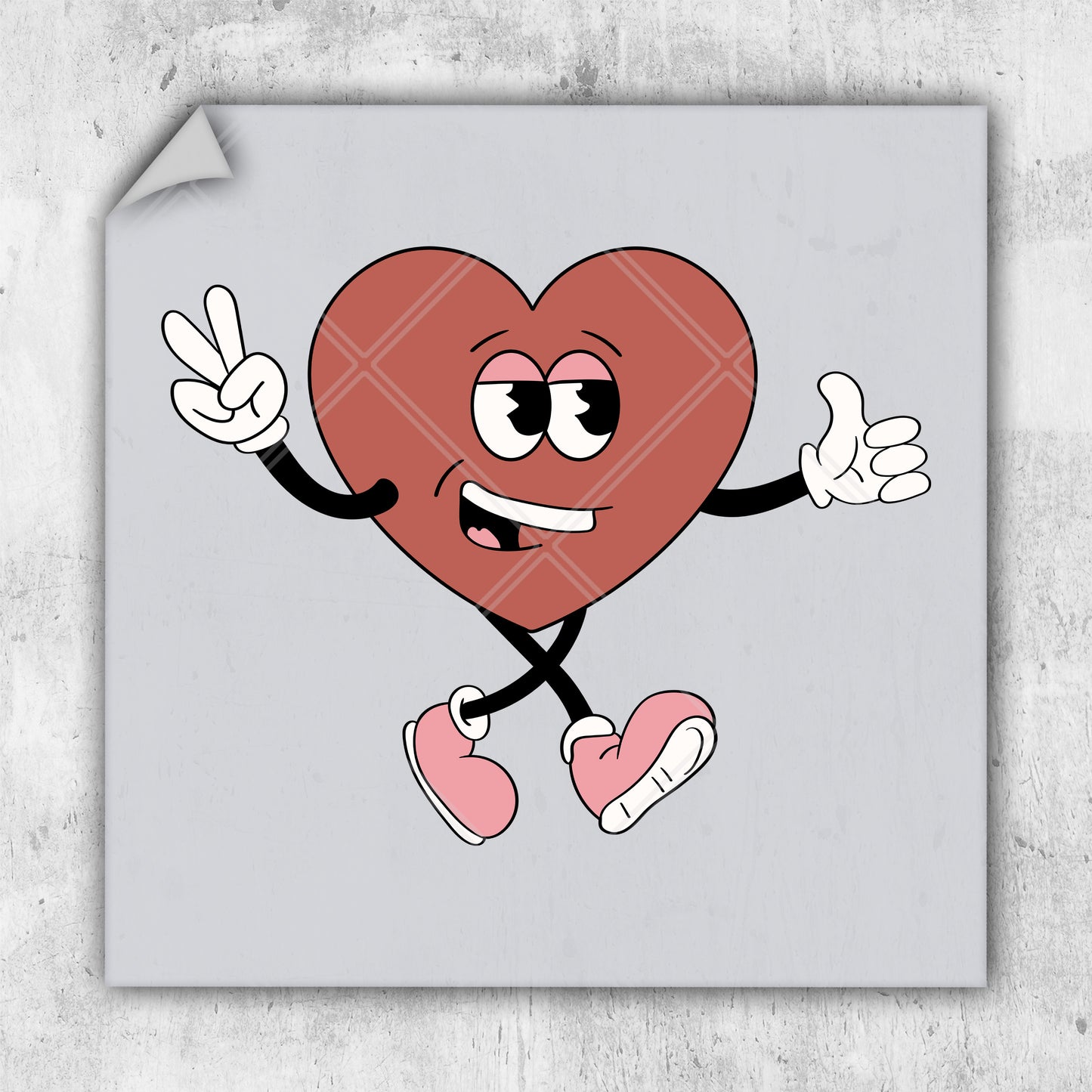 a cartoon heart with arms and legs and hands up in the air