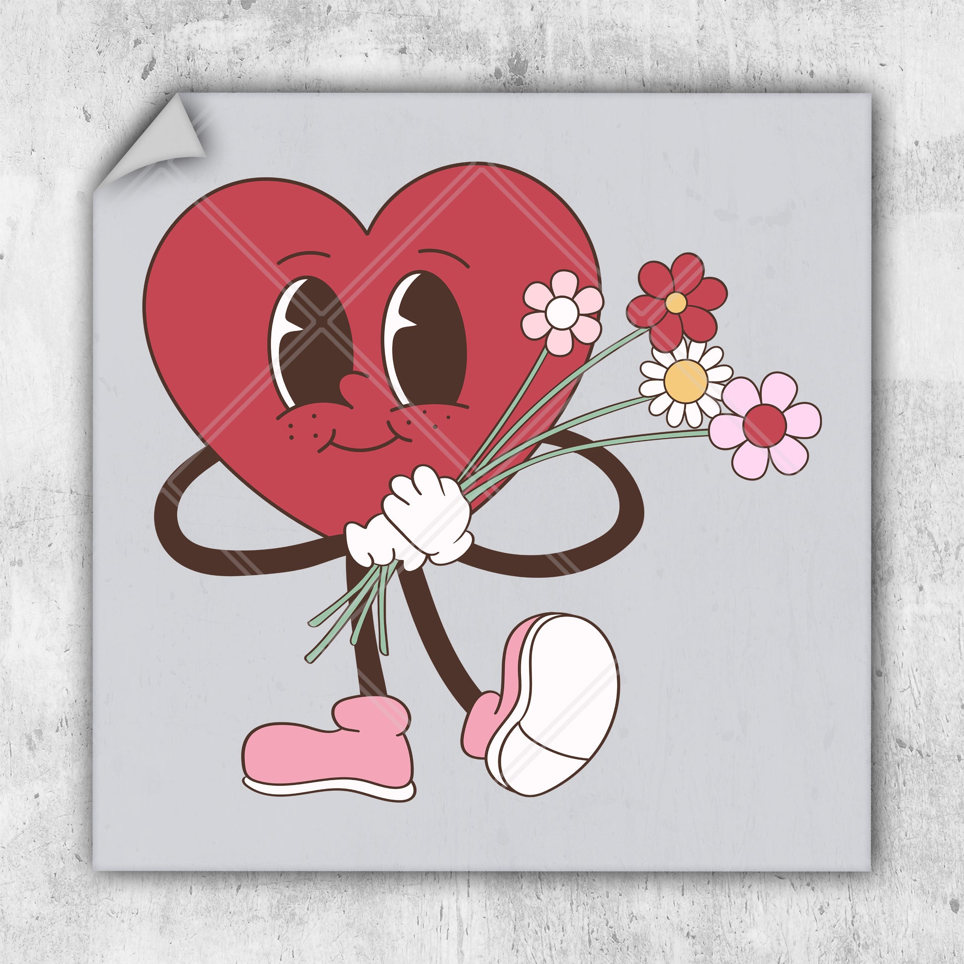 a sticker with a heart holding a bouquet of flowers