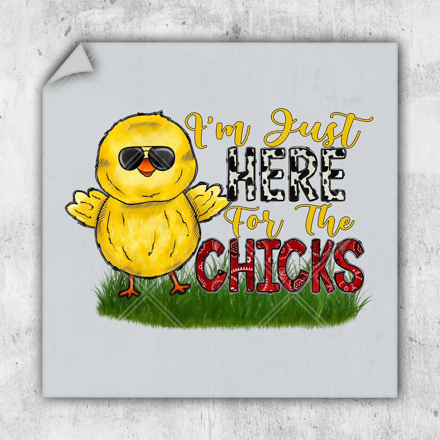 a picture of a yellow chicken wearing sunglasses