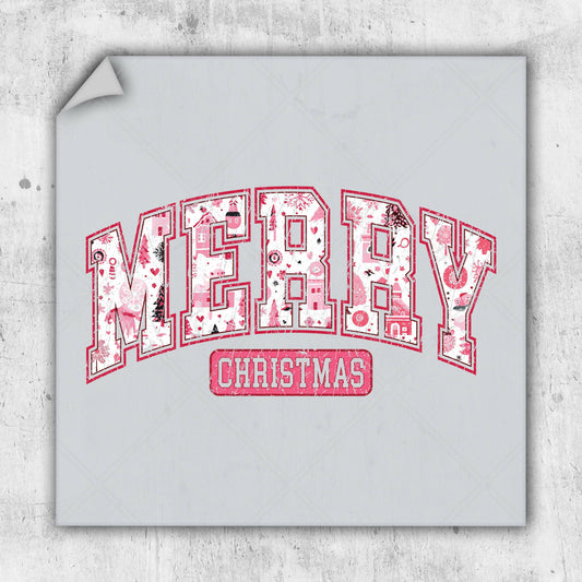 Pink Merry Christmas - DTF Transfer - Ready To Press - Christmas DTF Transfers.