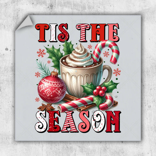 a christmas card with a cup of hot chocolate and candy canes