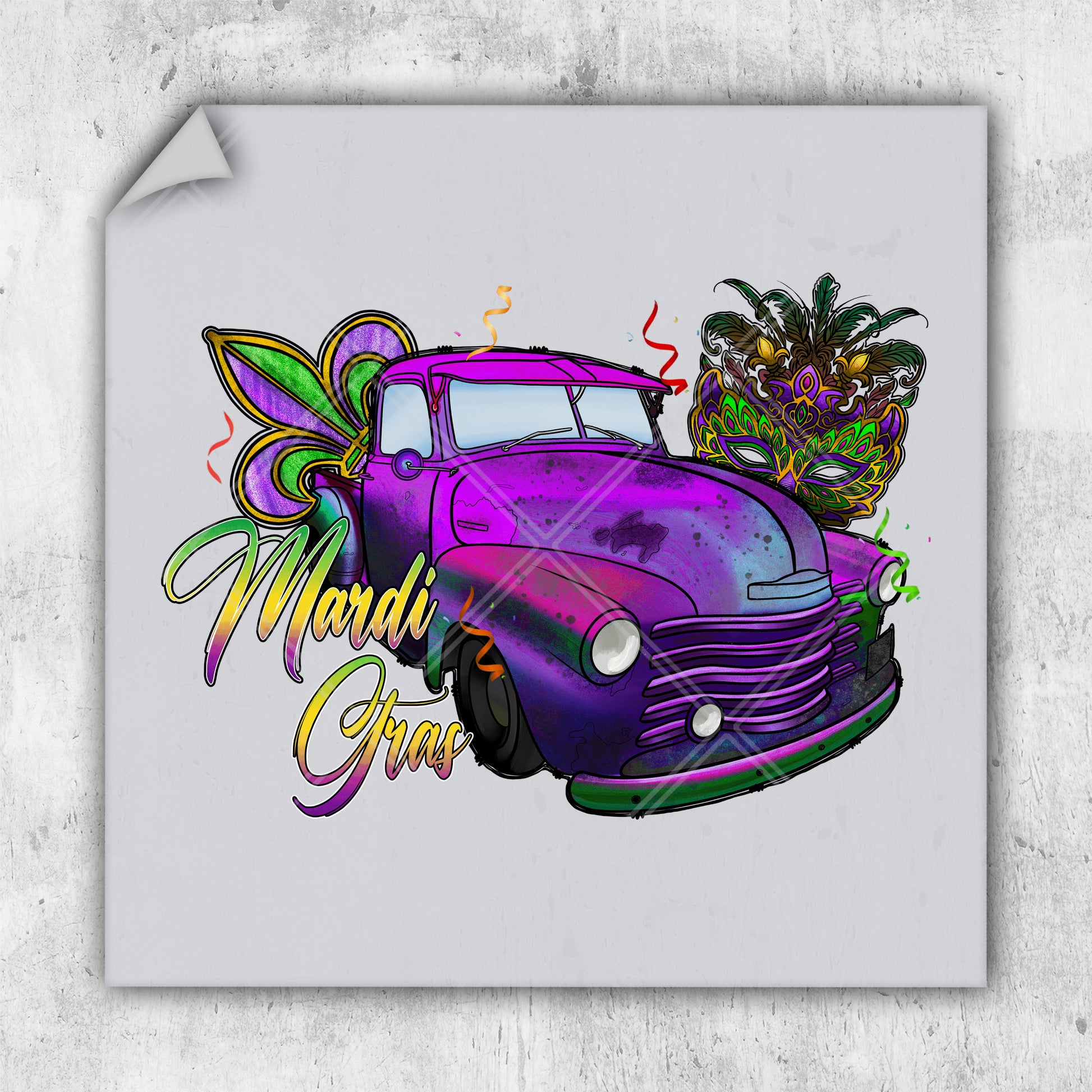 a picture of a purple car with flowers on it