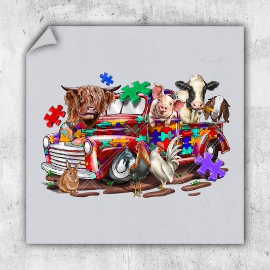 a picture of a truck with animals on it